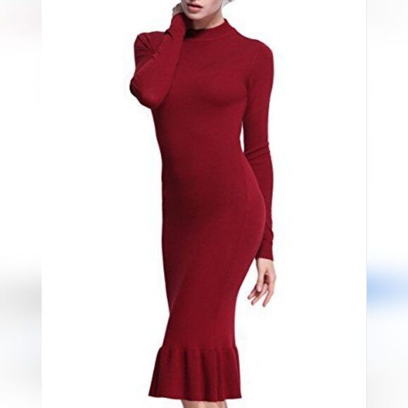 Rocorose Women's Sexy Bodycon Mermaid Mock Neck Long Sleeve Knit Dress,size XS - Picture 1 of 8